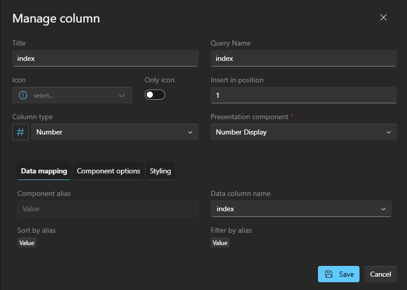 Space view column manage
